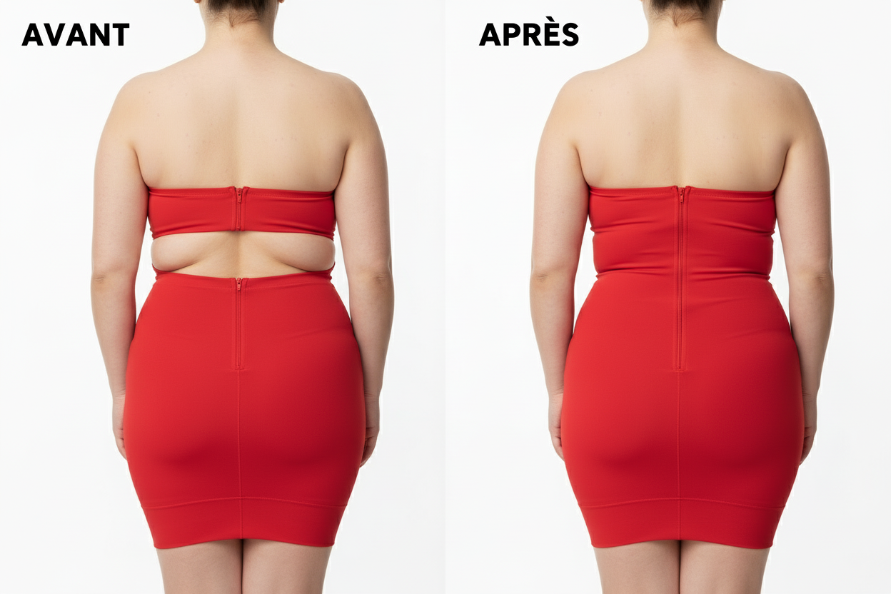 Avant/Après Gaine Amincissante - Robe Rouge