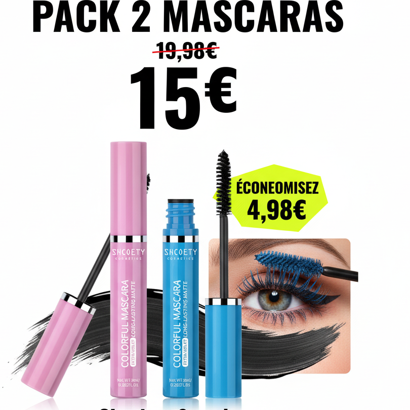 Pack 2 Mascaras Waterproof - "Choisissez Vos 2 Couleurs Préférées"
