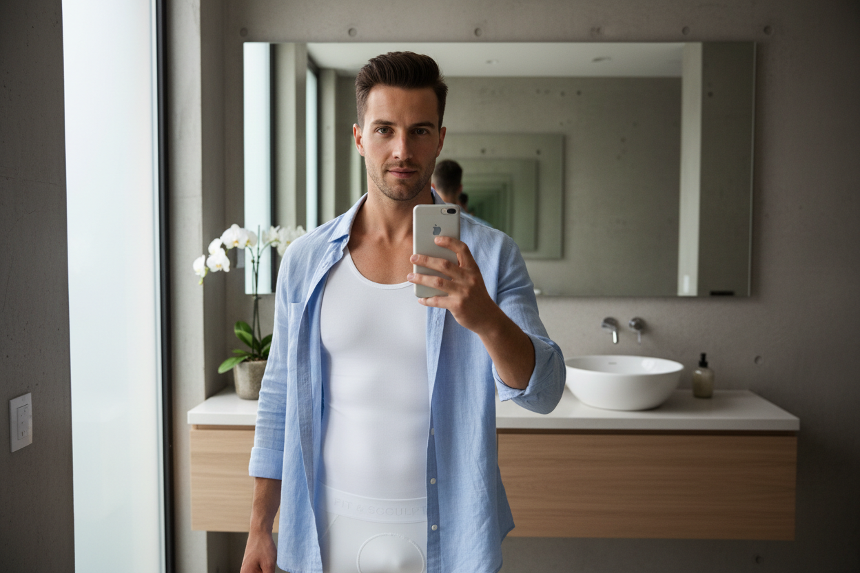 Selfie salle de bain - débardeur compression